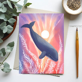 Cartão Postal Baleia Azul | Tons Oceânicos Animal Aquarela