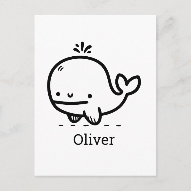 Cartão Postal Baleia-Bebê Adorável - Arte da Criatura do Mar de  (Frente)