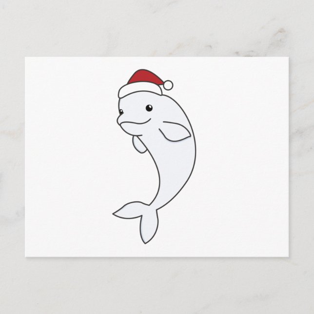 Cartão Postal Baleia Beluga Feliz Natal Animais de inverno Balei (Frente)