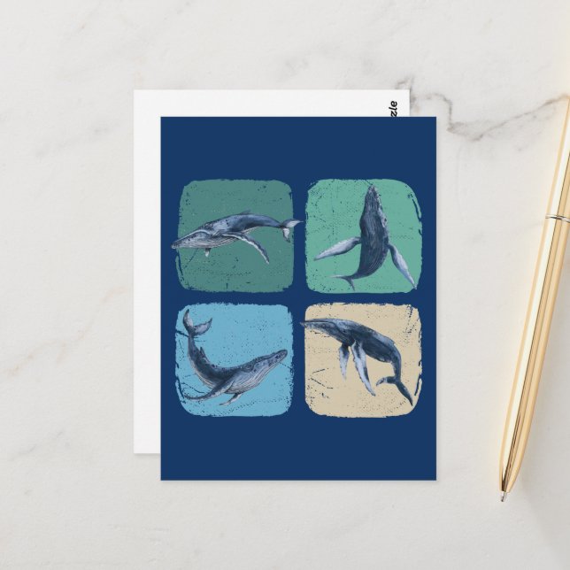 Cartão Postal Baleia Humpback Engraçada Observando (Frente/Verso In Situ)