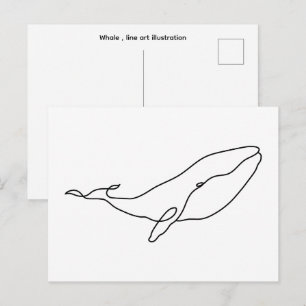 Cartão Postal Baleia, ilustração de arte linear