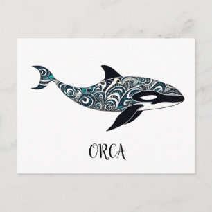 Cartão Postal Baleia mamífero orca doodle. -grande