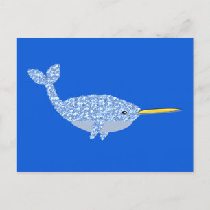 Cartão Postal Baleia Narval Menino Bebê Azul Fofo