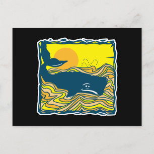 Cartão Postal baleia no design do pôr do sol
