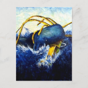 Cartão Postal Baleia vs. Pula Colossal Pintura Bela Original