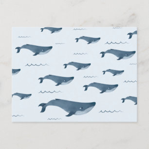 Cartão Postal Baleias Azuis Nadando No Oceano