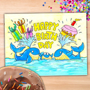 Cartão Postal Baleias Fofas Feliz Aniversário