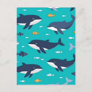 Cartão Postal Baleias Golfinhos Oceano Padrão