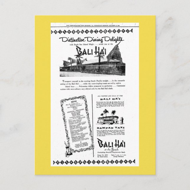 Cartão Postal Bali Hai Pontchartrain Beach (Frente)