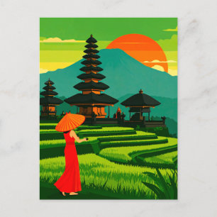 Cartão Postal Bali Indonésia Pôr do Sol Templo e Terraços de Arr