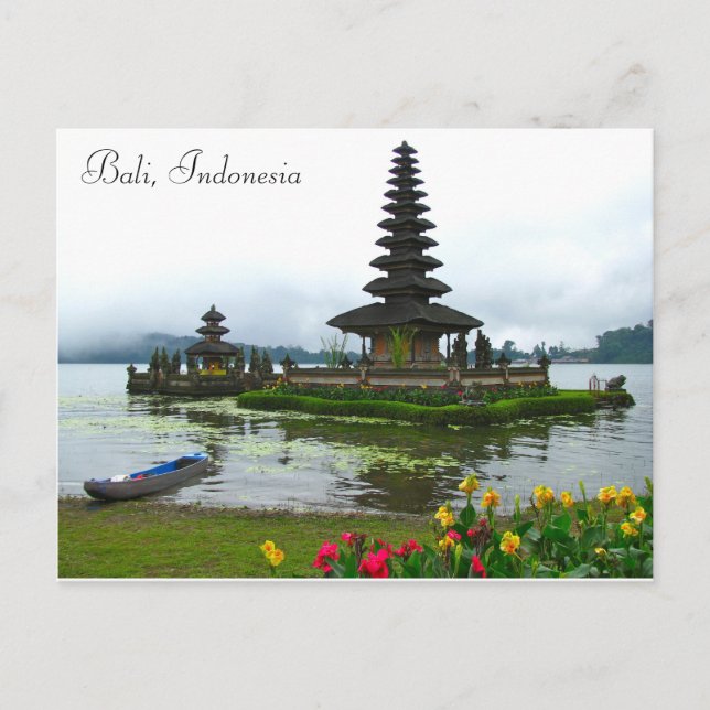 Cartão Postal Bali, Indonésia - Pura Ulun Danu, Lago Bratan (Frente)