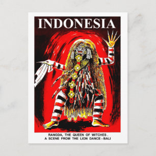 Cartão Postal Bali, Indonésia. Rangda, a rainha das bruxas.