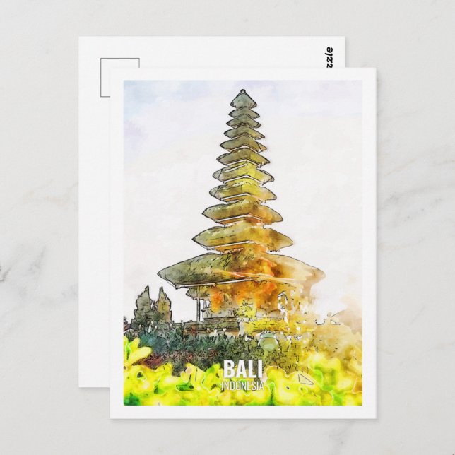 Cartão Postal Bali Indonesia Viagem Place Watercolor (Frente/Verso)