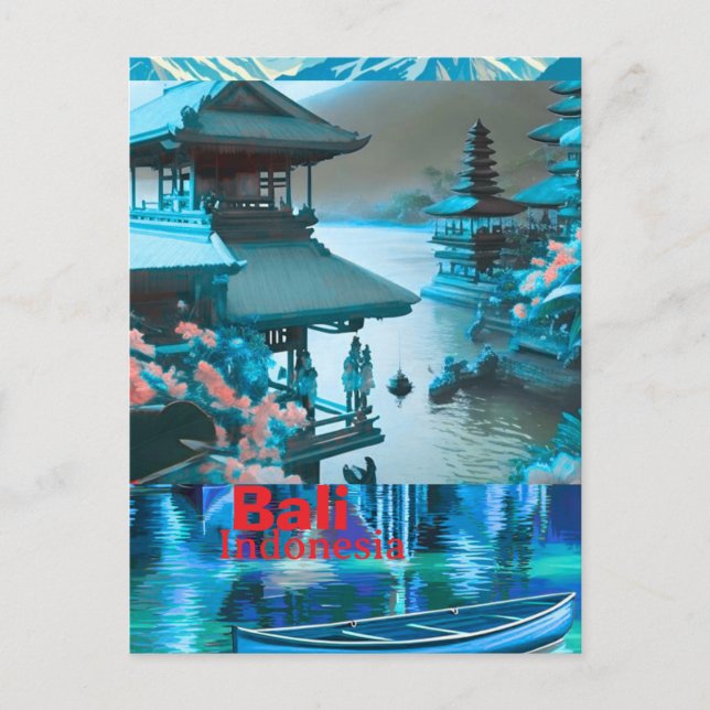 Cartão Postal Bali Travel Postcard Art, Bali Skyline, Bali Indon (Frente)