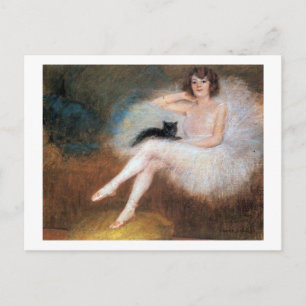 Cartão Postal Ballerina com Gato Negro, Pierre Carrier-Belleuse