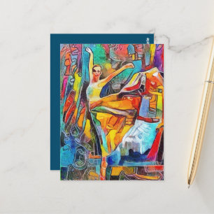 Cartão Postal Ballerina Dançando na Paisagem Colorida 