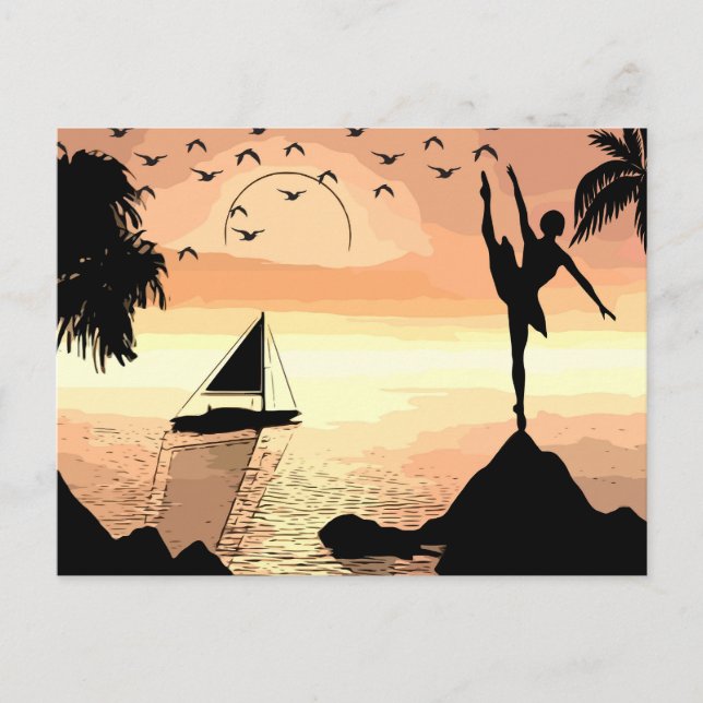 Cartão Postal Ballerina Dancing Sunset Abstrato silhout Art (Frente)