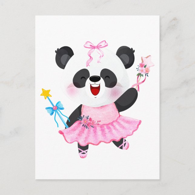 Cartão Postal Ballerina de Panda Amantes de Animais Menina (Frente)