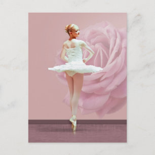Cartão Postal Ballerina em branco com rosa rosa rosa