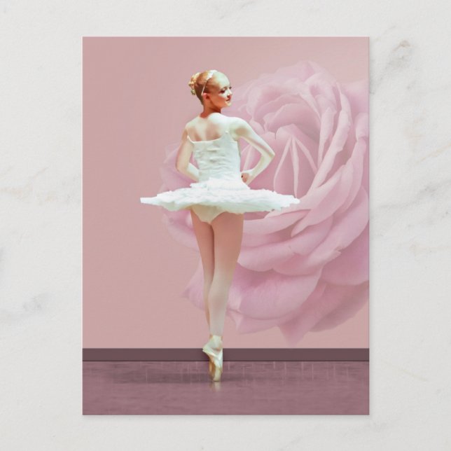 Cartão Postal Ballerina em branco com rosa rosa rosa (Frente)