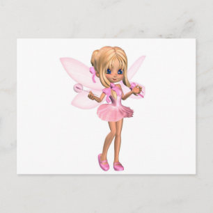 Cartão Postal Ballerina Fada de Toon Cute, cor-de-rosa - em pé