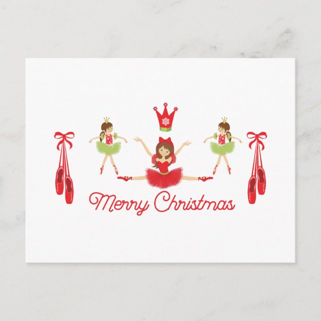 Cartão Postal Ballerina Natal com Calçados Baleares Vermelhos e  (Frente)