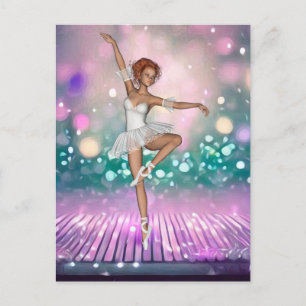 Cartão Postal Ballerina no Piso Roxo e Fundo Teal
