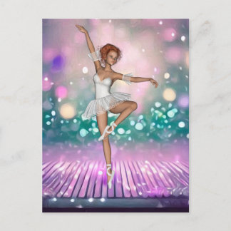 Cartão Postal Ballerina no Piso Roxo e Fundo Teal