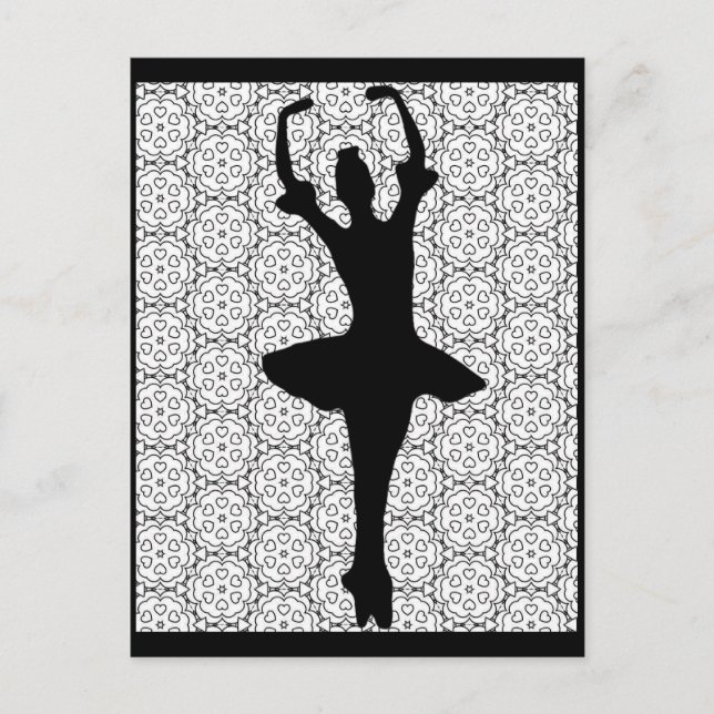 Cartão Postal Ballerina Silhouette em um fundo de Heart Mandala (Frente)