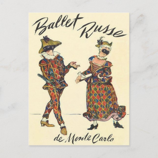 Cartão Postal Ballet Russe Dançarinos de Harlequim (Frente)
