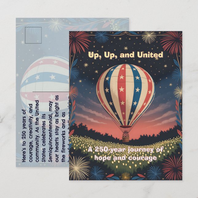 Cartão Postal Balloon Fireworks 1776–2026 Backyard Party Invite! (Frente/Verso)