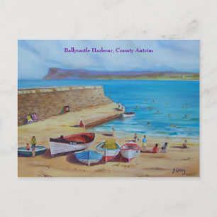 Cartão Postal Ballycastle Harbour, pintura a óleo de Antrim do C