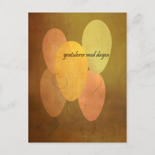 Cartão Postal Balões Amarelos Feliz Aniversário Norueguês