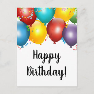 Cartão Postal Balões Coloridos & Confetes Feliz Aniversário Envi