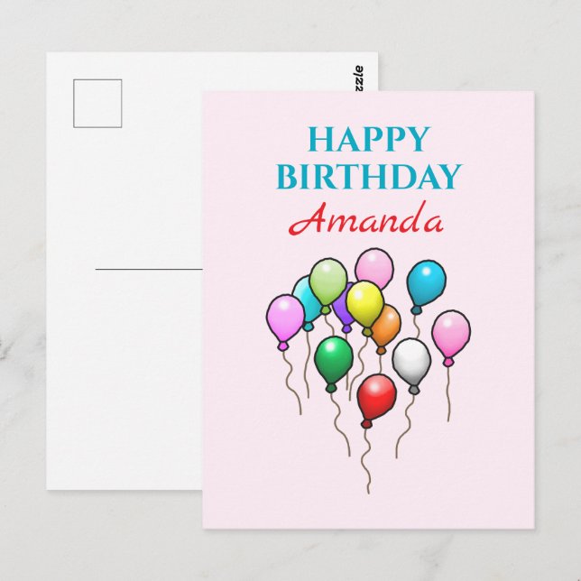 Cartão Postal Balões Coloridos de Aniversário (Frente/Verso)