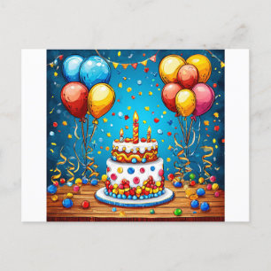 Cartão Postal Balões coloridos de aniversário