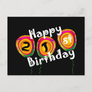 Cartão Postal Balões Coloridos Feliz Aniversário de 21 anos
