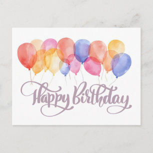 Cartão Postal Balões de Aniversário Aquarela Feriado