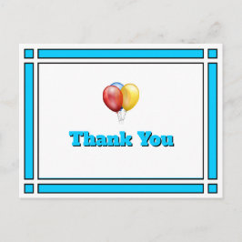 Cartão Postal Balões de Aniversário Azul Brilhante Obrigado Cart