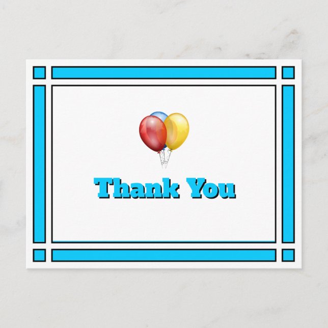 Cartão Postal Balões de Aniversário Azul Brilhante Obrigado Cart (Frente)