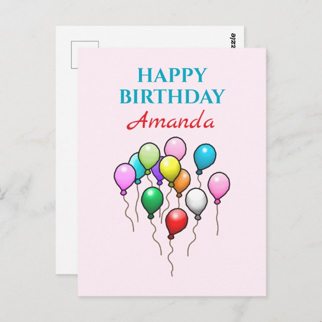 Cartão Postal Balões de Aniversário Coloridos (Frente/Verso)