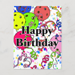 Cartão Postal Balões de Aniversário de Picles Confetes Brancos