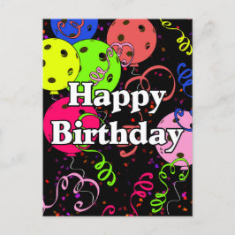 Cartão Postal Balões de Aniversário de Picles Confetes Preto