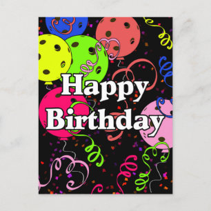 Cartão Postal Balões de Aniversário de Picles Confetes Preto