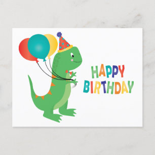 Cartão Postal Balões de Aniversário Dinossauro Feliz