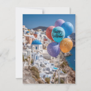 Cartão Postal Balões de Aniversário em Santorini, Grécia