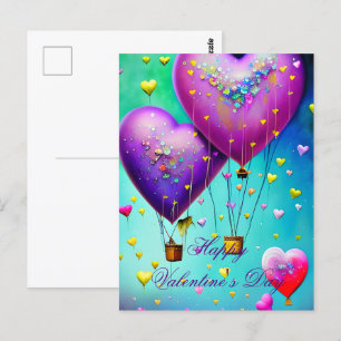Cartão Postal Balões de ar coração fofo valentim