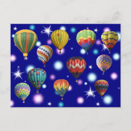 Cartão Postal Balões de ar quente de estrelas azuis cor-de-rosa