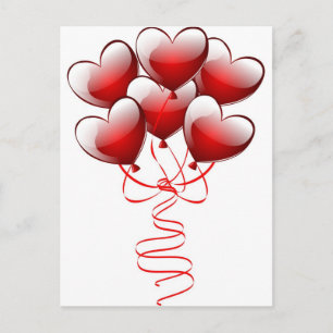 Cartão Postal Balões de Coração de Amor Brilhantes