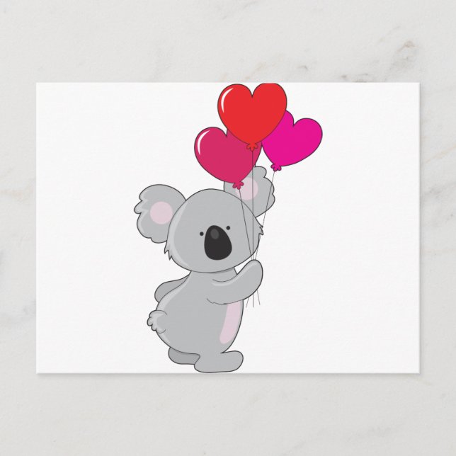 Cartão Postal Balões de Coração Koala (Frente)